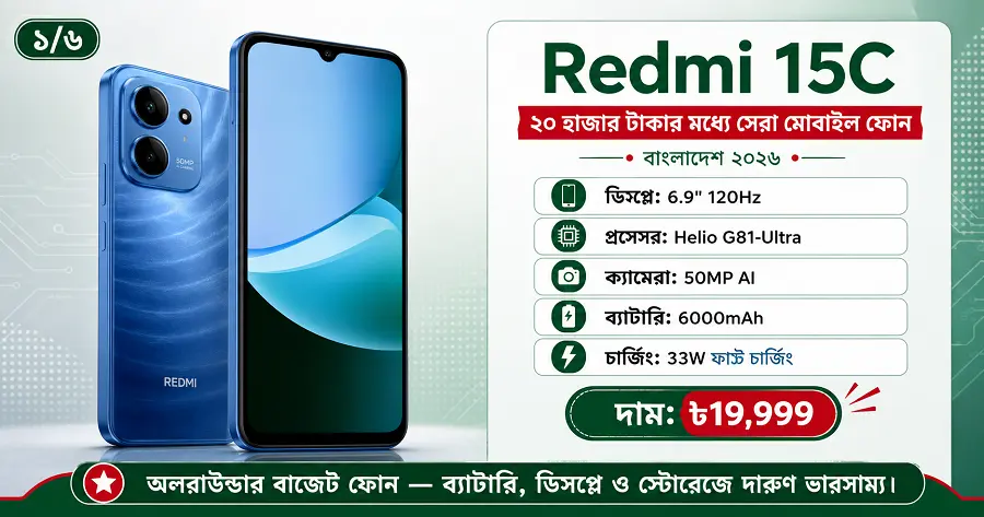 ২০ হাজার টাকার মধ্যে সেরা মোবাইল Redmi 15C-এর দাম ও প্রধান ফিচার